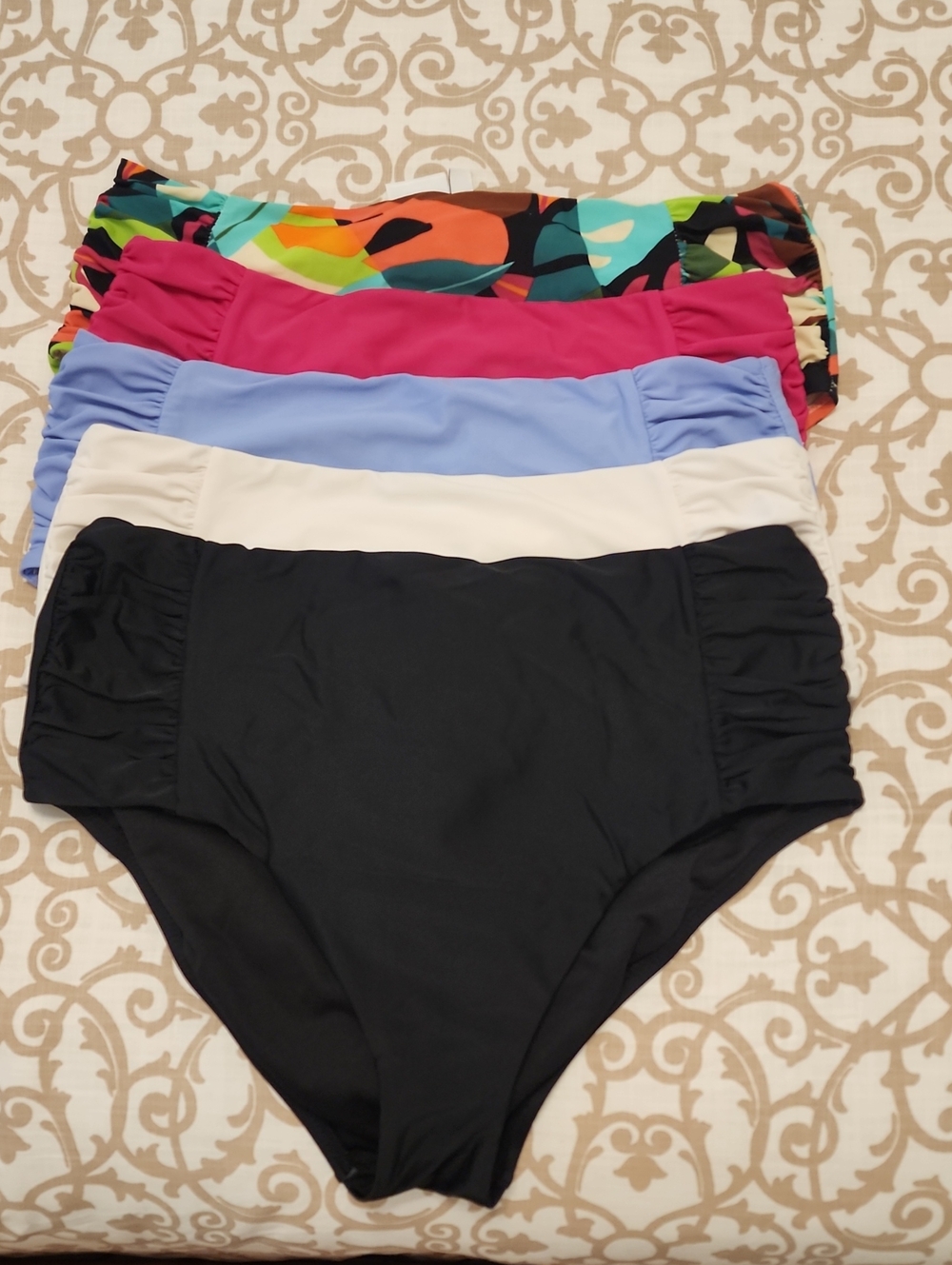5 Bar III High-Waist Swim Bottoms in Black, White, Light Blue, Pink & Multicolor